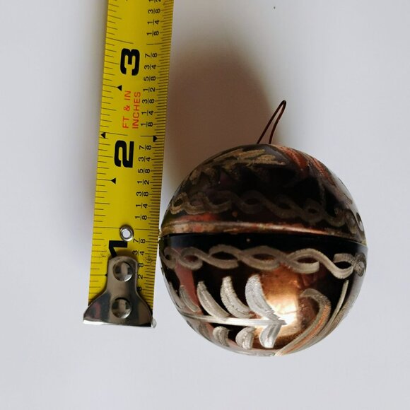 Vintage Hand Engraved Metallic Christmas Ornament With Leaf Design Gold Bronze - Picture 5 of 15